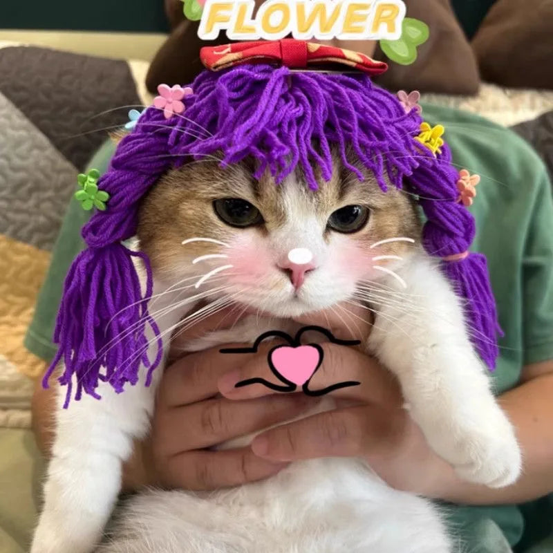 Cat Wigs Soft Braid Cute Headwear Costume Hair Cat Wig Dog Toys For All Breeds Puppy Kitten Home Photoshoot Role-Play Christmas