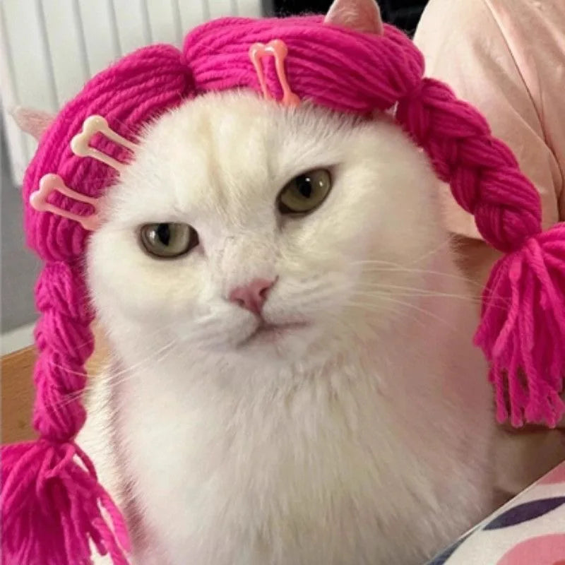 Cat Wigs Soft Braid Cute Headwear Costume Hair Cat Wig Dog Toys For All Breeds Puppy Kitten Home Photoshoot Role-Play Christmas