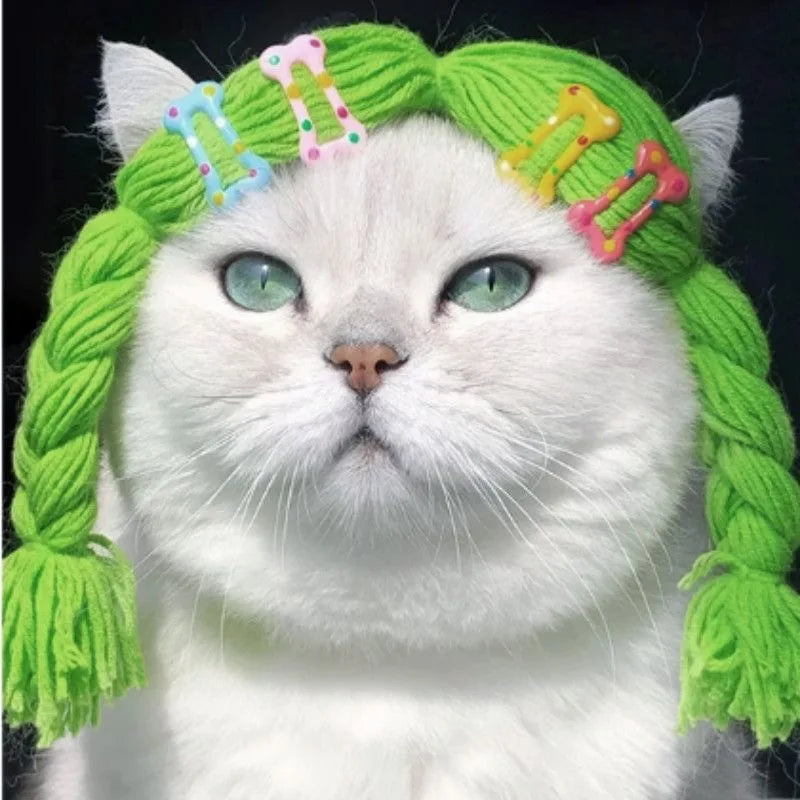 Cat Wigs Soft Braid Cute Headwear Costume Hair Cat Wig Dog Toys For All Breeds Puppy Kitten Home Photoshoot Role-Play Christmas